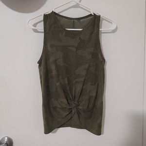 Slightly sheer green camo crop top workout sleeveless tee